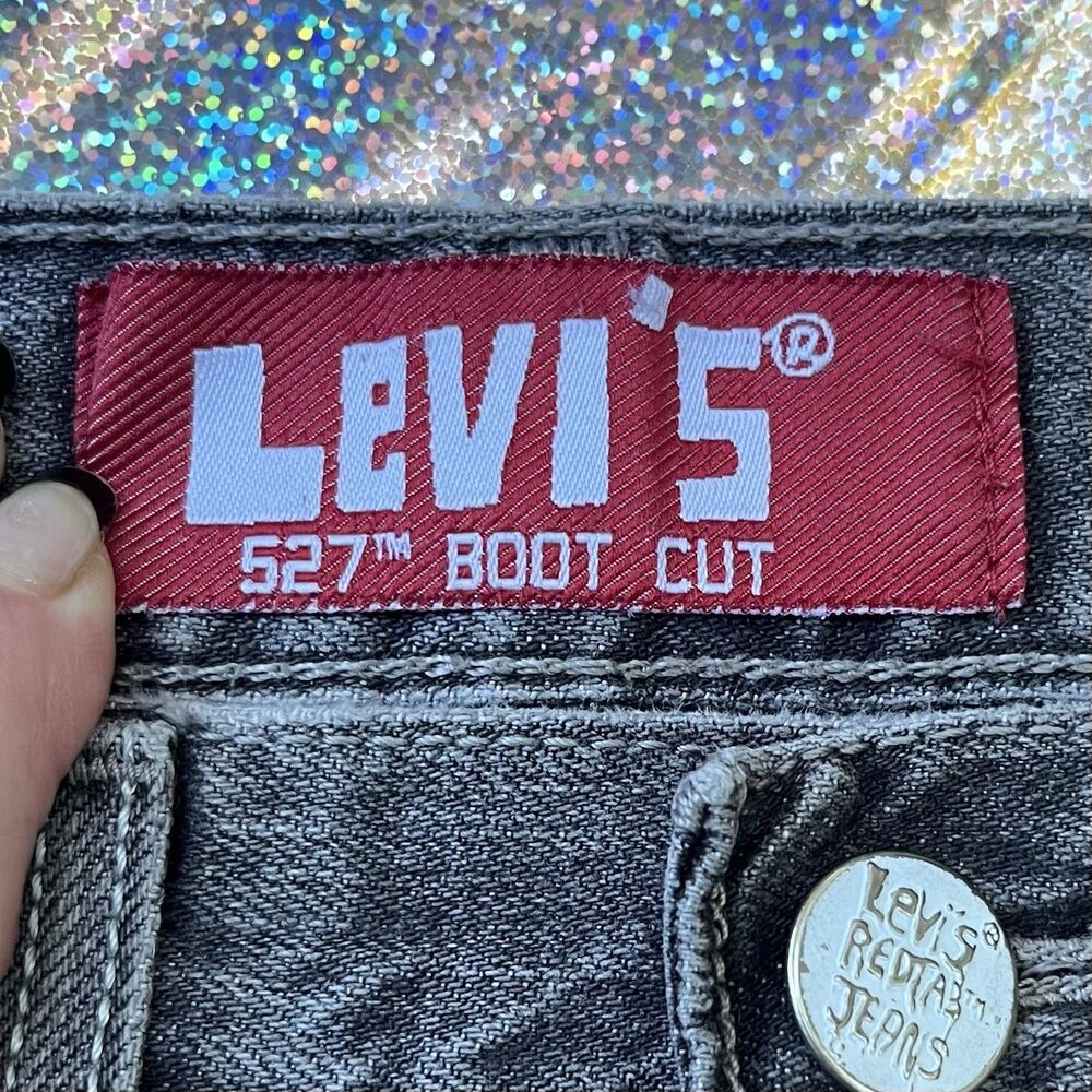 VTG Y2K Levis 527 Bootcut 100% Cotton Denim Jeans Boys 10 25x25 Black Faded - Picture 5 of 13